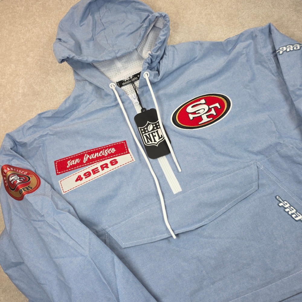Pro Standard Anorak Womens M Blue 49ers NFL Half Zip Chambray Hooded Jacket